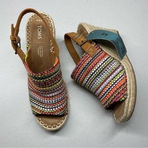 Toms Monica Cherry Tomato Global Woven Wedges 8.5